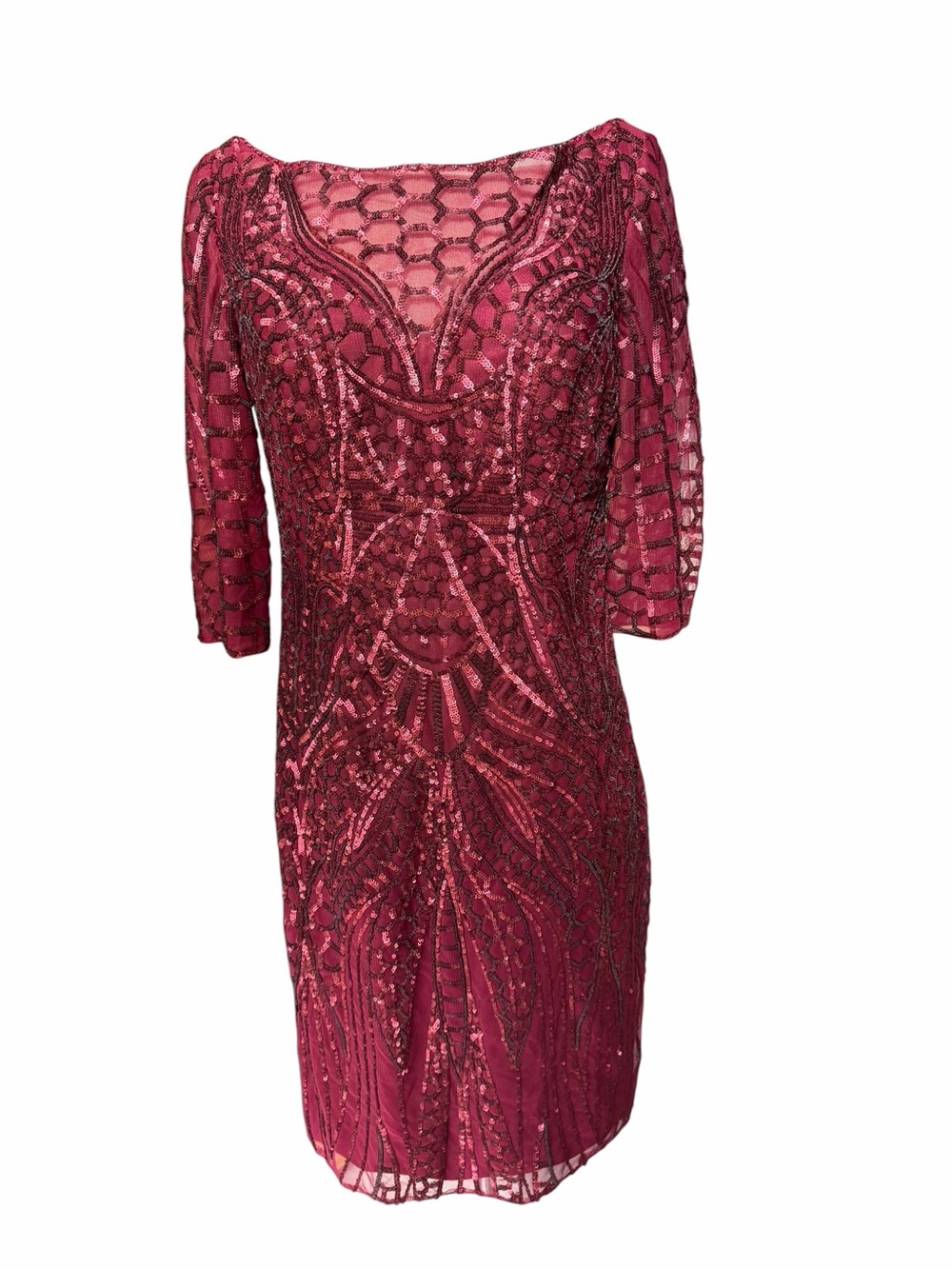 Late 90s/Y2K Social Occasions by Mon Cheri Illusion Sequined Cocktail Dress
